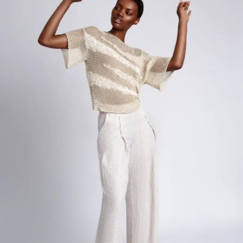 ZARA KNIT COLLECTION ITALIAN YARN SHORT SLEEVE OVERSIZE NET SWEATER SZ SMALL